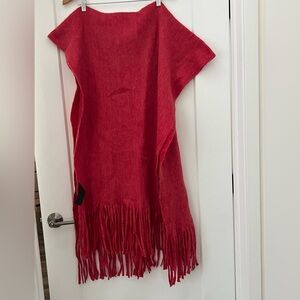 Anthropologie Oversized Red Fringe Scarf NWOT